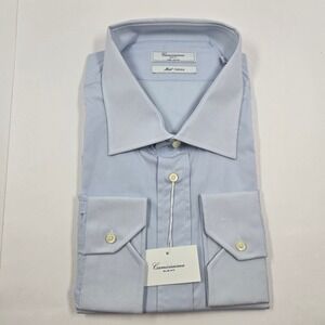 Camicissima Torino Slim Fit Dress Shirt Light Blue 100% Cotton Mens Size 20.5